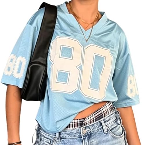 Pokn Y2K Jersey Summer Tops 2000s Grunge Streetwear Oversized
